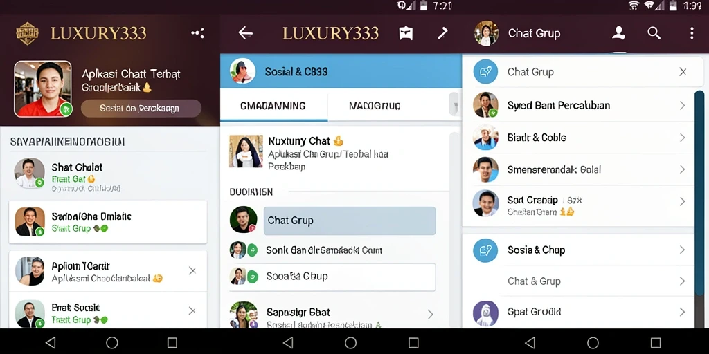 Antarmuka aplikasi LUXURY333 menampilkan fungsi grup chat yang interaktif.