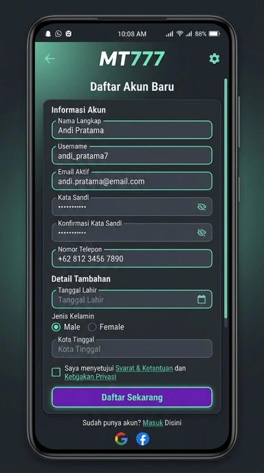 Tampilan halaman daftar mt777